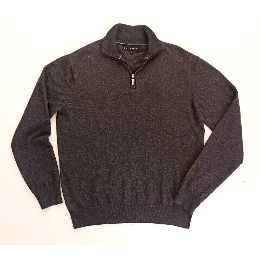 Emi Maglia Italy 1/4 Zip Pullover Sweater Dk Gray Wool Cashmere Sz XL